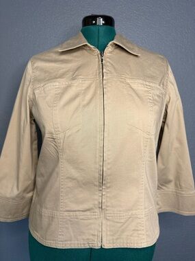Geoffrey Beene Beige Zip Jacket Women’s 12 Cotton Lightweight Utility Layer